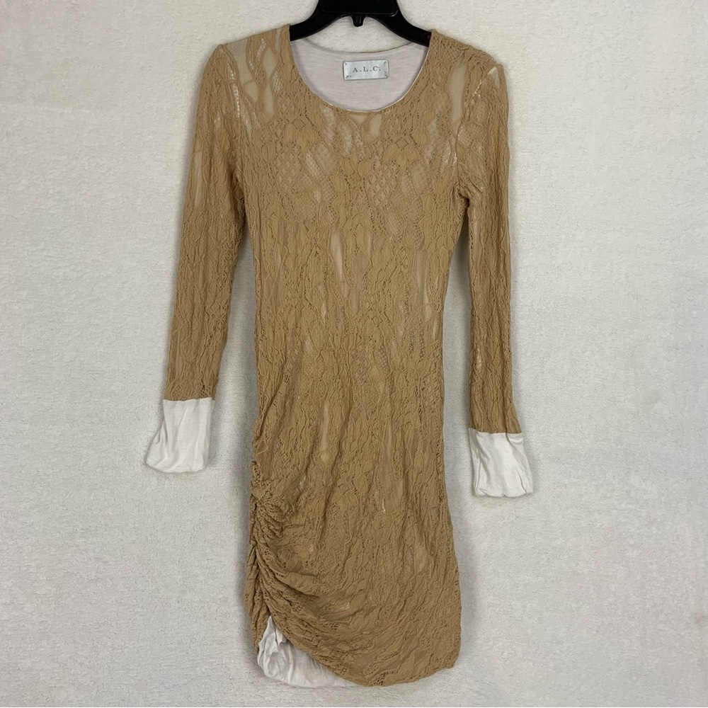 Vintage A.L.C Women’s Lace Bodycon Dress Knee Length Ruched Lined Size Large